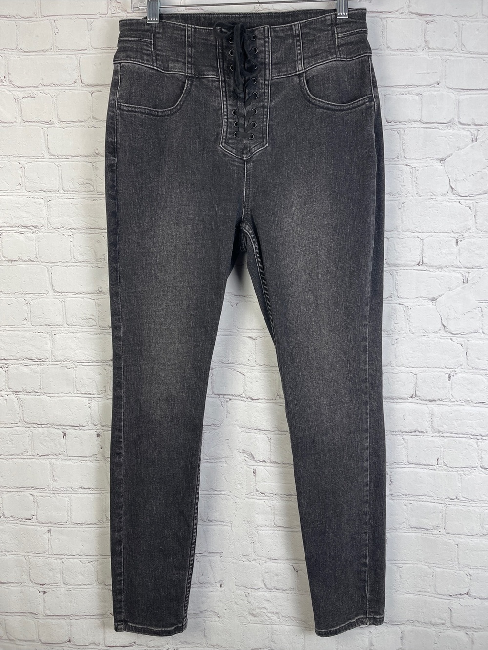 WE THE FREE CRVY charcoal gray lace-up high-waist skinny stretchy jeans, size 29 - Picture 1 of 16